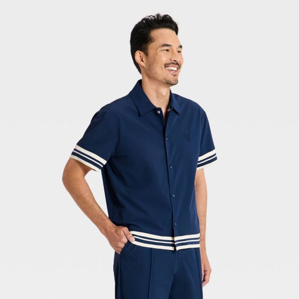 Men's Modern Sport Short Sleeve Collared Snap Front Shirt - Dark Blue XXL